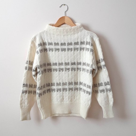 St Michael | Cream Pattern Mock-Neck Wool Sweater - Picture 1 of 6
